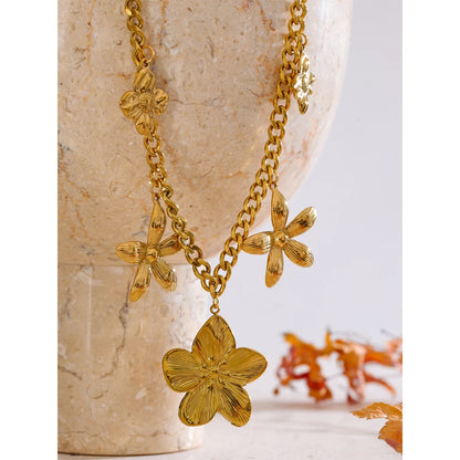 Golden Flower Drop Charm Necklace