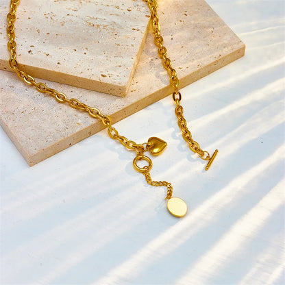 Heart and Black Stone Charm Necklace