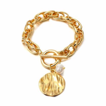 Gold Pearl Charm Bracelet