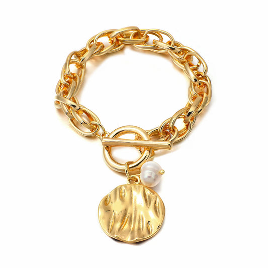 Gold Pearl Charm Bracelet