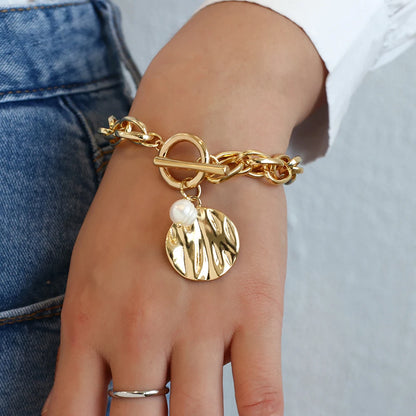 Gold Pearl Charm Bracelet