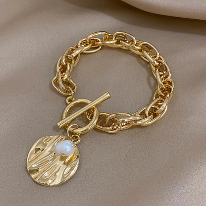 Gold Pearl Charm Bracelet