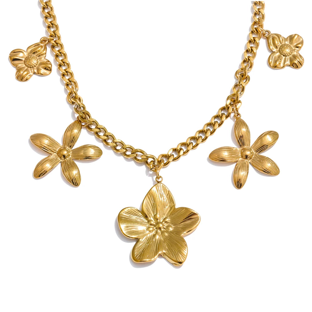 Golden Flower Drop Charm Necklace