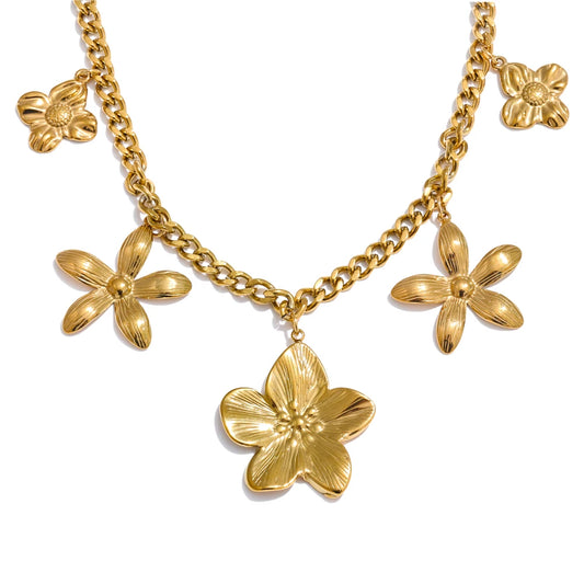 Golden Flower Drop Charm Necklace
