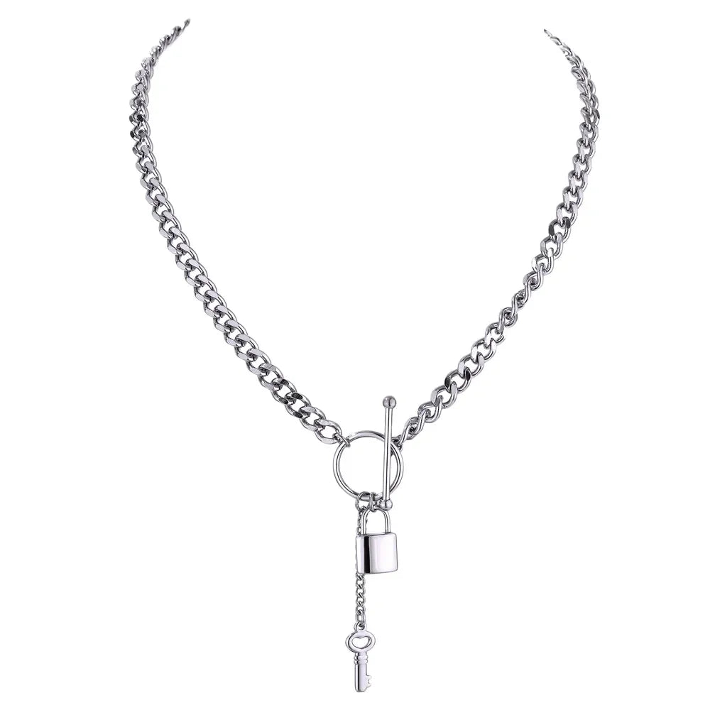 Silver Lock Key Necklace