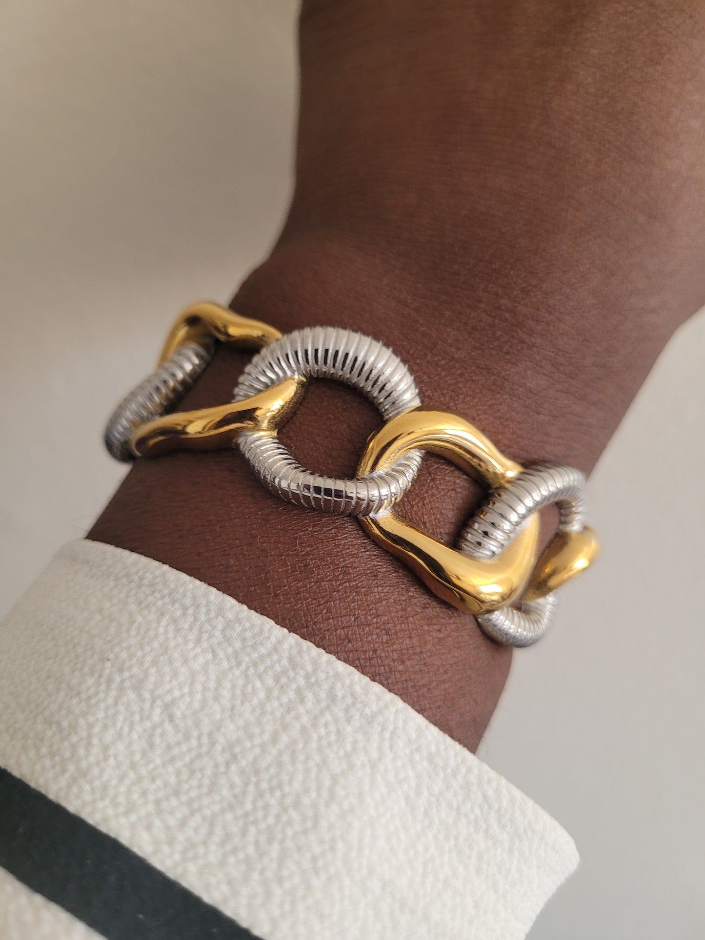 Mixed Metal Exaggerated Cuff Bracelet