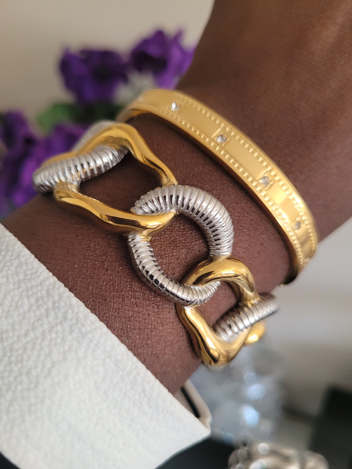 Mixed Metal Exaggerated Cuff Bracelet